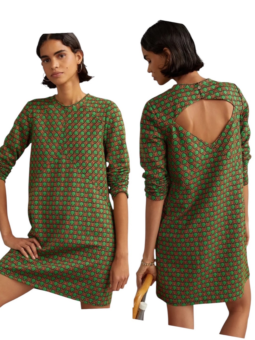 Anthropologie Maeve Green Geometric Jacquard Knit Cutout Mini Shift Dress - S